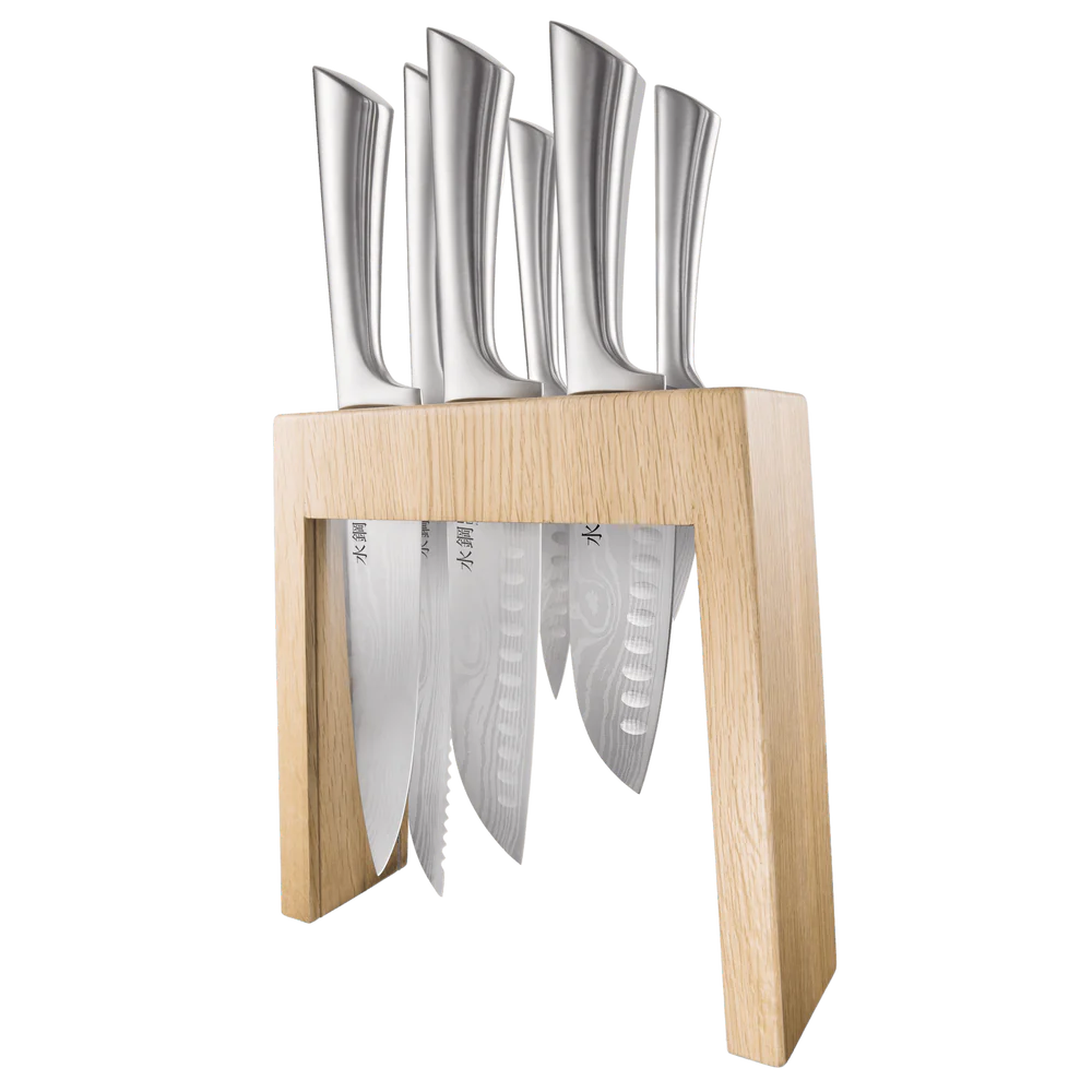 1029094 Cuisine::pro® Damashiro® 7 Piece Mizu Knife Block Oak