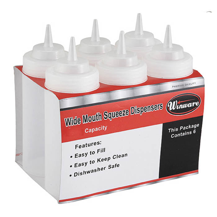 PSW-16 16 oz. Clear Wide Mouth Squeeze Bottle - 6/Pack