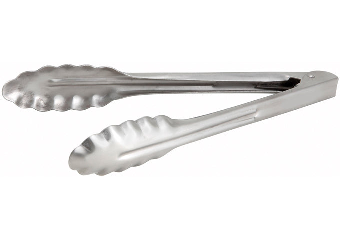 UT-12HT Extra-Heavyweight 12" Long 1.2 mm Thick Stainless Steel Coiled-Spring Scalloped-Edge Utility Tongs