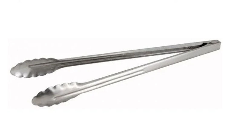 UT-16HT Extra-Heavyweight 16" Long 1.2 mm Thick Stainless Steel Coiled-Spring Scalloped-Edge Utility Tongs