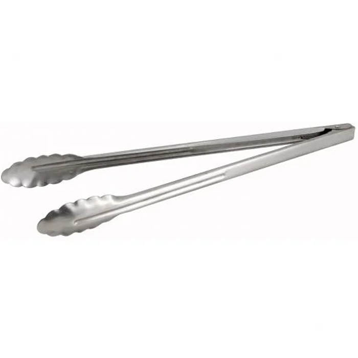 UT-16HT Extra-Heavyweight 16" Long 1.2 mm Thick Stainless Steel Coiled-Spring Scalloped-Edge Utility Tongs