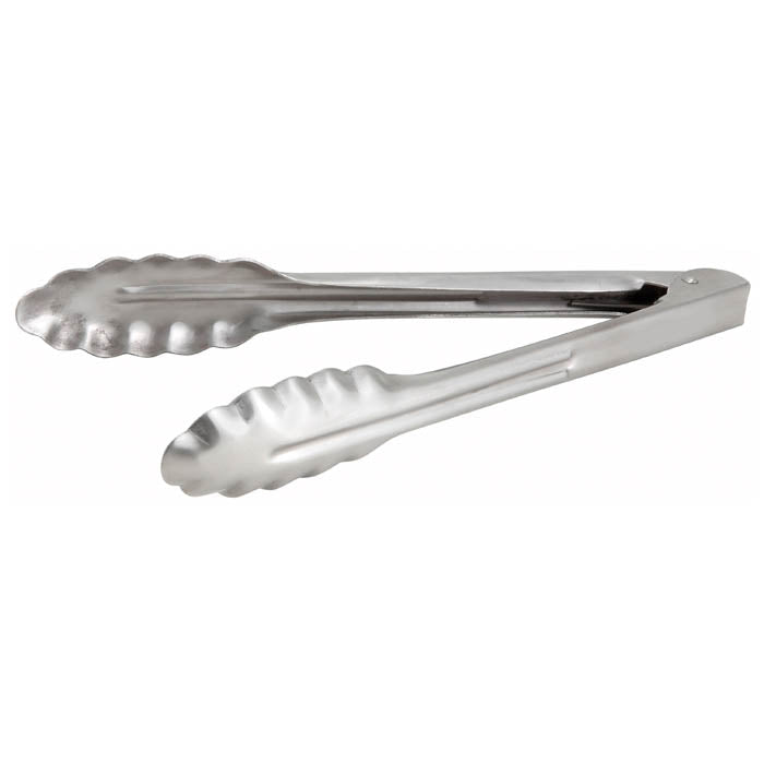 UT-12HT Extra-Heavyweight 12" Long 1.2 mm Thick Stainless Steel Coiled-Spring Scalloped-Edge Utility Tongs